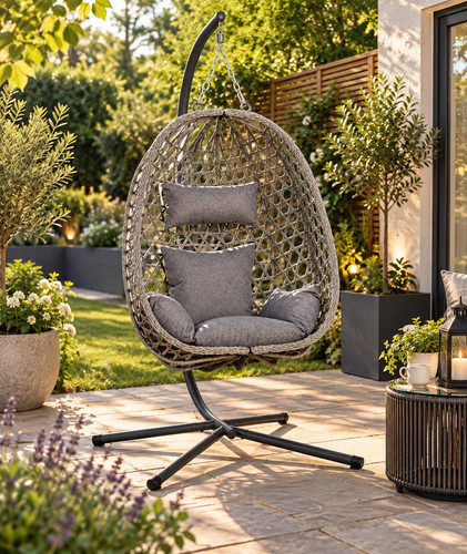 Rattan hanging egg - chair, with